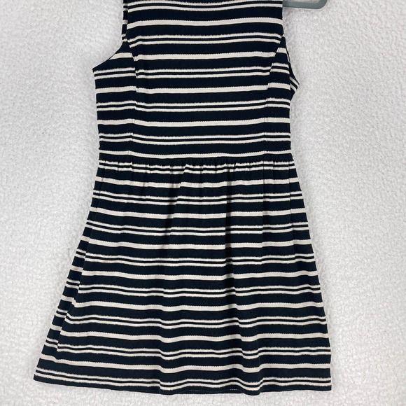 Madewell Black Tan Striped Skater Dress Womens‎ Sleeveless Pockets Size Small - Picture 3 of 12